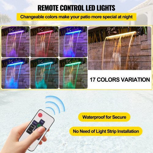 Vevor Cascadă de piscină cu iluminare LED 91.948x8.128x20.574cm Portocaliu