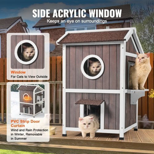 Two-Story Wooden Cat House with Roof & Doors Vevor Fwsmzmbhsscssfkxhv0