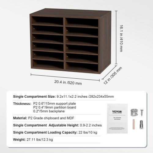 Vevor Filing Tray Brown 20.4x12x16.1cm