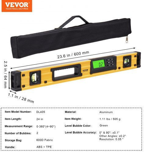 Vevor SXSPCBGYJP24IQ8BUV0 Spirit Level Aluminum Magnetic 60cm