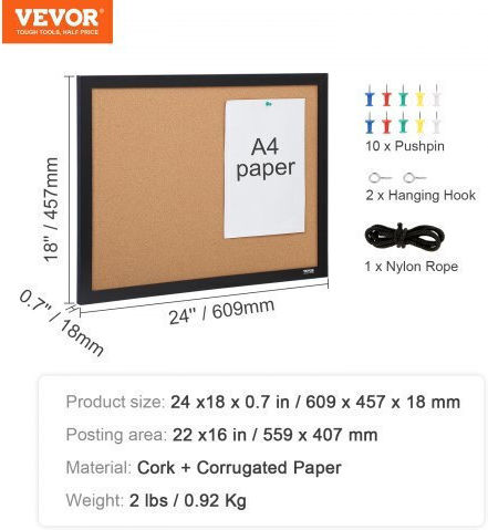 Vevor Cork Notice Board 24x18cm