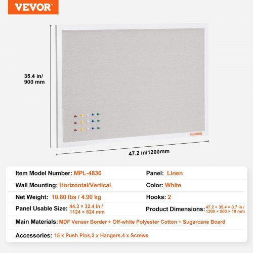 Vevor Cork Notice Board 121.92x91.44cm