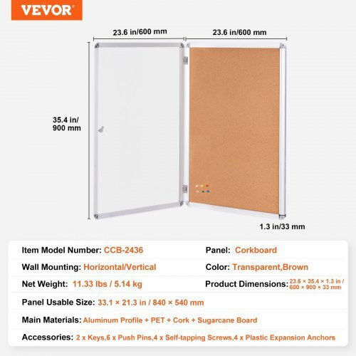 Vevor Cork Notice Board 91.44x60.96cm