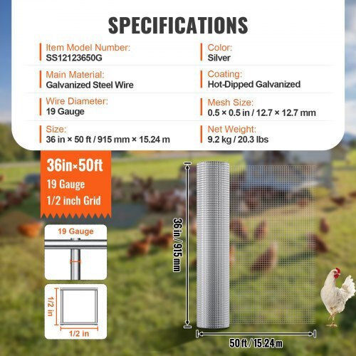 Vevor Galvanized Chicken Wire 0.9x15.24m