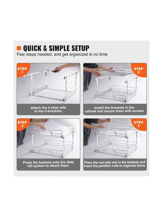 Double Shelf Vevor 48x51cm Heavy Duty Chrome Sliding Kitchen Bathroom Cabinets Hgs220w21d15hsw3pv0