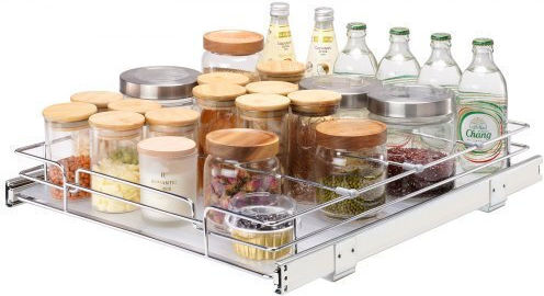 Vevor Sliding Cabinet Organizer 17"x21" Heavy-Duty Chrome-Plated Steel Kitchen Bathroom Sink Hg117w21d315hvzfiv0