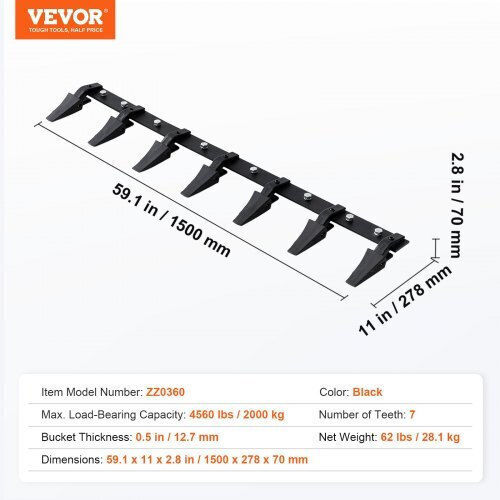 Vevor 60'' Tooth Bar Bucket Tractor Loader Nycdwjc60ztsv8p82v0