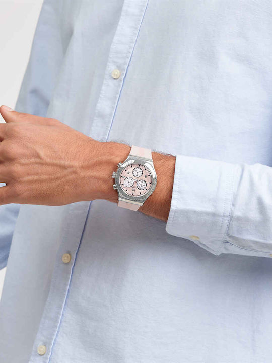 Swatch Swatch Γυναικείο Ρολόι Χρονογράφος Μπαταρίας με Ροζ Καουτσούκ Λουράκι