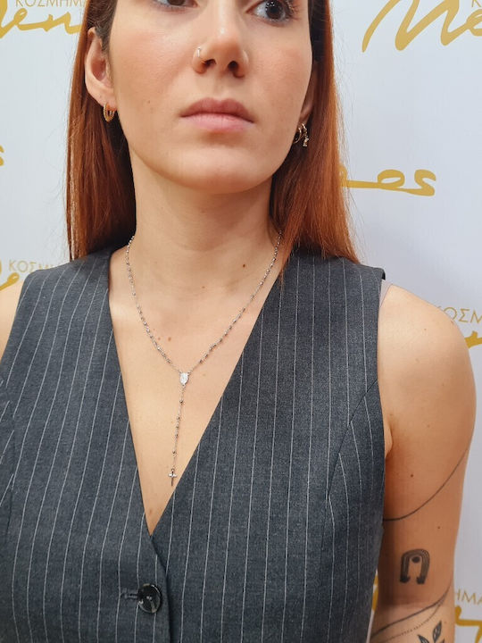 Mentzos Λευκόχρυσος Σταυρός 14Κ με Αλυσίδα