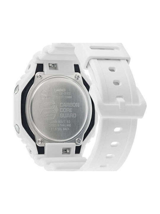 Casio G-Shock Аналогово/Дигитално Мъжки Часовник 46mm Хронограф На Батерия С Бяла Каучукова Каишка