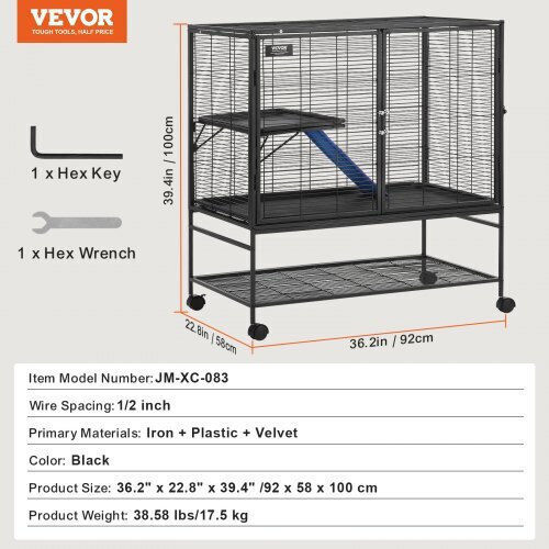 Small Animal Cage 2 Levels Wheels Tray Vevor 39" Jsxdl362439if6cogv0