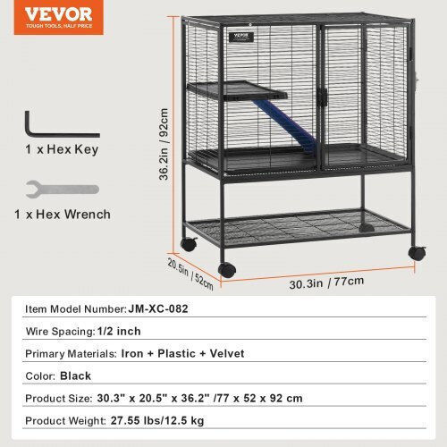 Κλουβί Μικρών Ζώων 2 Επιπέδων Ρόδες 36" Vevor Jsxdl322233iwscuuv0