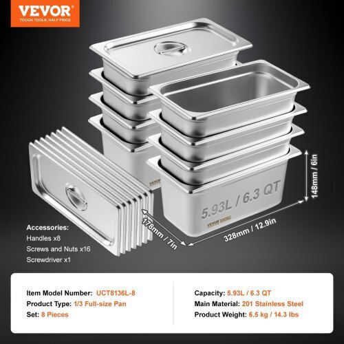 Vevor Σκεύος Gastronorm Ανοξείδωτο GN1/3