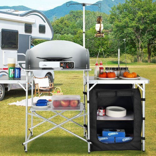 Vevor Folding Portable Camping Kitchen Table 1 Cabinet & Wind Protector