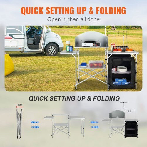 Vevor Folding Portable Camping Kitchen Table 1 Cabinet & Wind Protector
