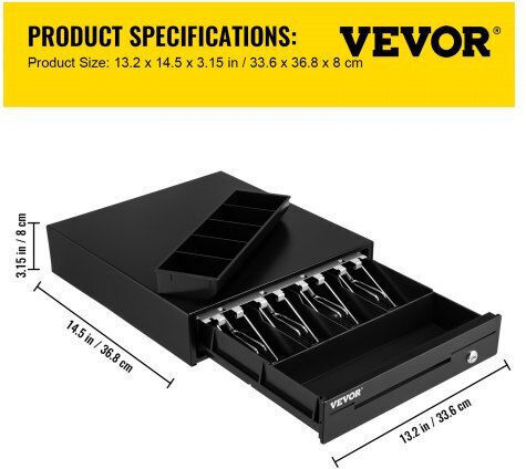 Vevor Sertar de numerar cu 5 compartimente pentru monede și 4 compartimente pentru bancnote 33.6x36.8x8cm