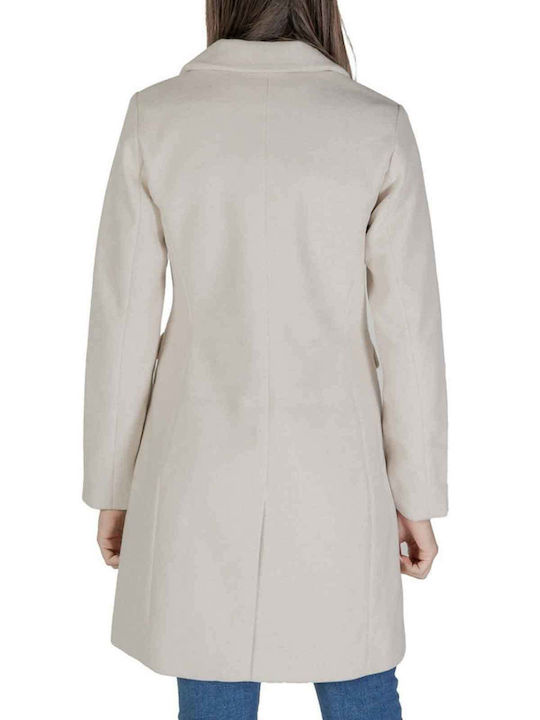 Only Women's Long Coat with Buttons Ecru