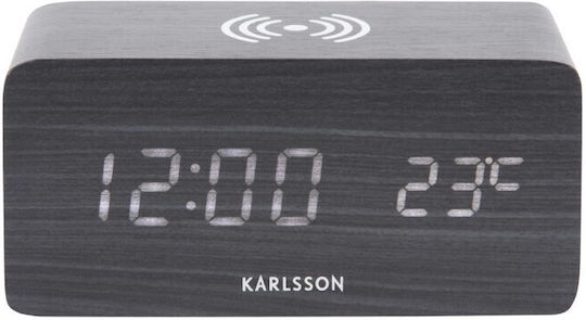 Часовник с аларма за маса Karlsson Block с безжично зарядно за мобилен телефон, дървен, 15x7.4x7.1, черен
