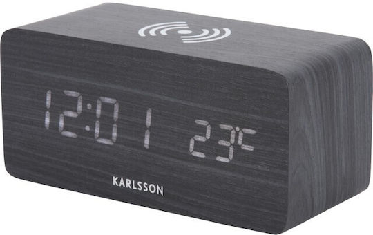 Karlsson Block Tischwecker mit kabellosem Handy-Ladegerät Holz 15x7,4x7,1 I Schwarz