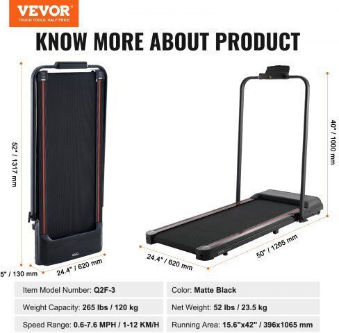 Vevor 2.5hp Laufband-Pad Elektrisch Faltbares Laufband für Fitnessstudio bis zu 120kg