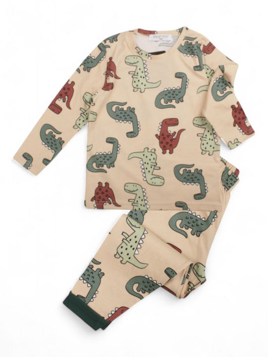 Siyah Inci Kinder Schlafanzug Winterlich Baumwoll Beige