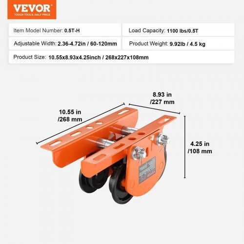 Ηλεκτρικό Βαρούλκο Vevor Χειροκίνητο Τρόλεϊ 0.5 Τόνων Ρυθμιζόμενο Πλάτος 6-12 Εκ Ddhlsdxc05t2b96bsv0