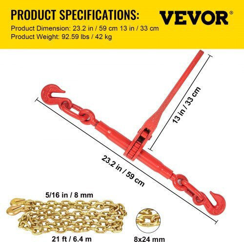 Vevor Bindeset Kette & Ratsche 5/16" 6600lbs 4 Ketten & 4 Ratschen