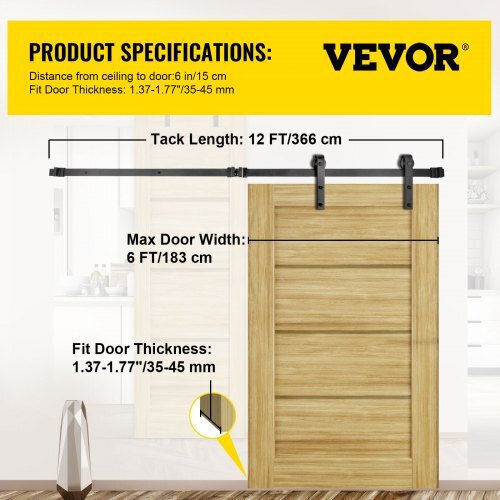 Vevor Μηχανισμός Συρόμενης Πόρτας 365.76cm Μαύρος