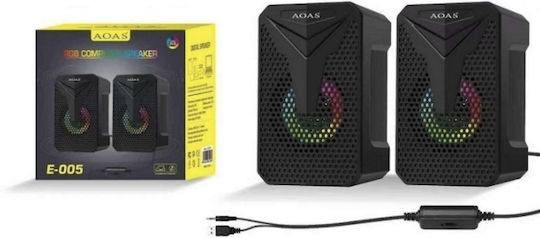 Aoas E-004 Ηχεία Υπολογιστή 2.0 με RGB Φωτισμό σε Μαύρο Χρώμα