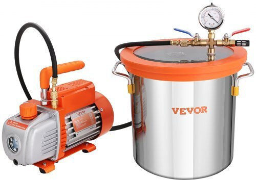 Σετ Θαλάμου Κενού 3 Γαλόνια & Αντλία 3.5 Cfm Vevor Σταθεροποίηση Ξύλου Αποαέρωση Σιλικόνης Εποξικών Zkbttz35cfm15swoev2
