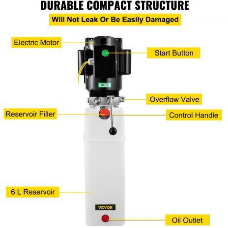 Vevor 6L Hydraulic Car Lift Pump 220V 50Hz 1PH 2750 PSI QCJSQSLK000000001V0