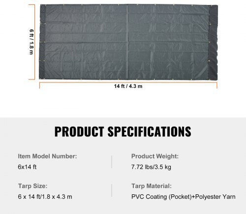 Vevor Schwerlast-PVC-Schwarz-Abdecknetz für Kipper 6 x 14 ft