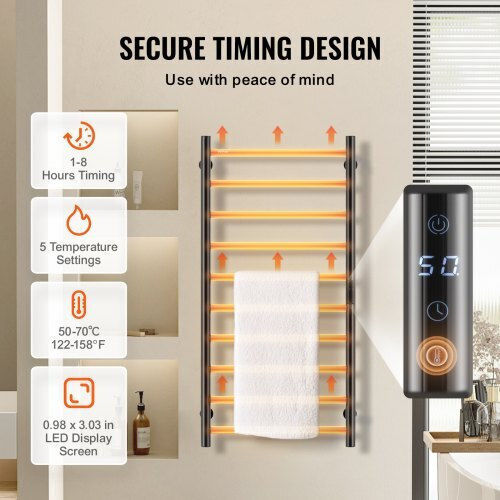Vevor Electric Towel Rail 100x50cm Black