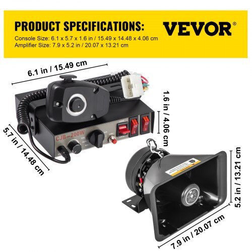 Sirena Auto Vevor 200W 7 Sunete Microfon Hhq200w7sdcz00001v0