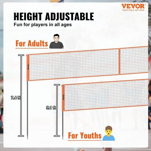 Vevor 4-Way Volleyball Net Adjustable Height Badminton Volleyball Portable Set with Carrying Bag Sfpqw1414yc0xfm07v0