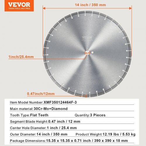 Vevor Δίσκος Κοπής Δομικών Υλικών 14mm 3τμχ