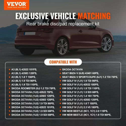 Σετ Πίσω Φρένων Vevor Audi A3 8l Qcccptzaudiaxw6yqv0