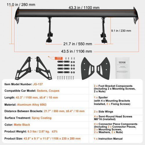 Adjustable Car Spoiler Vevor Gt 43.3'' Tyxwylhjlhjd8zq27v0