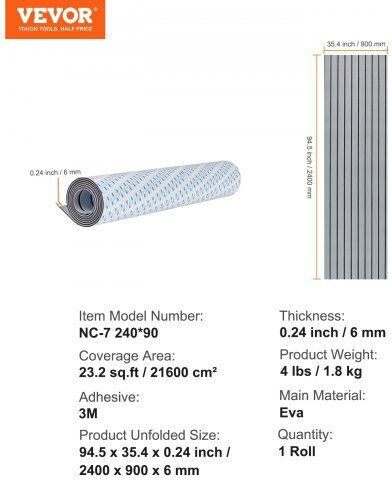 Vevor Podea Barcă Spumă EVA 240 cm x 90 cm Adeziv Anti-Alunecare 2,15 m² Bărci Cbzzfhpmddhss4tphv0