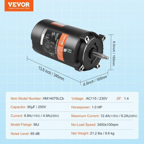 Vevor Pool Water Pump Filter Single-Phase with Power 1hp
