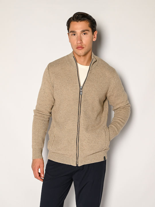 Brokers Jeans Men's Knitted Cardigan with Zipper Beige