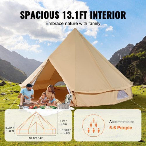 Vevor Σκηνή Camping Teepee Μπεζ 4 Εποχών για 6 Άτομα 400x400x250εκ.