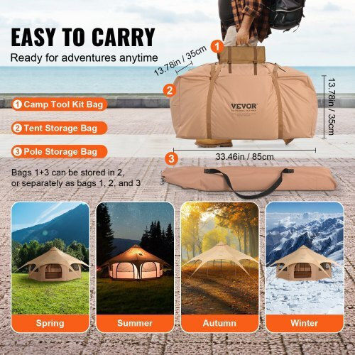 Vevor Σκηνή Camping Teepee Μπεζ 4 Εποχών για 8 Άτομα 500x500x280εκ.