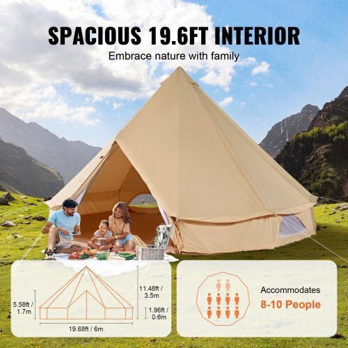 Vevor Camping Tent Teepee Beige for 10 People 600x600x350cm
