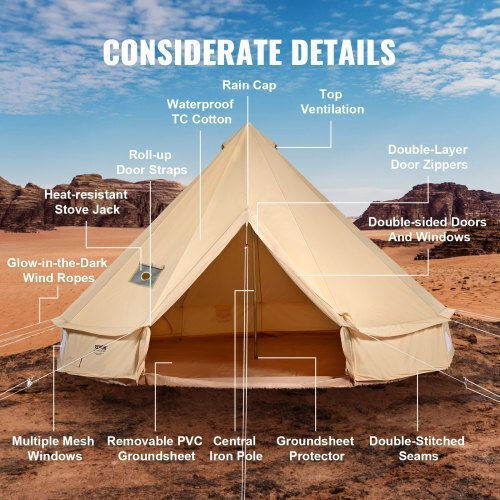 Vevor Camping Tent Teepee Beige for 10 People 600x600x350cm
