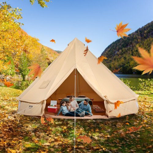 Vevor Σκηνή Camping Teepee Μπεζ 4 Εποχών για 12 Άτομα 700x700x350εκ.