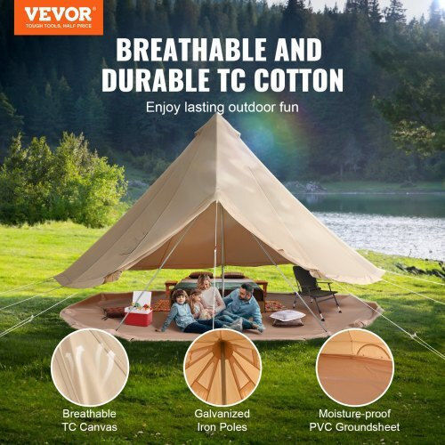Vevor Σκηνή Camping Teepee Μπεζ 4 Εποχών για 12 Άτομα 700x700x350εκ.