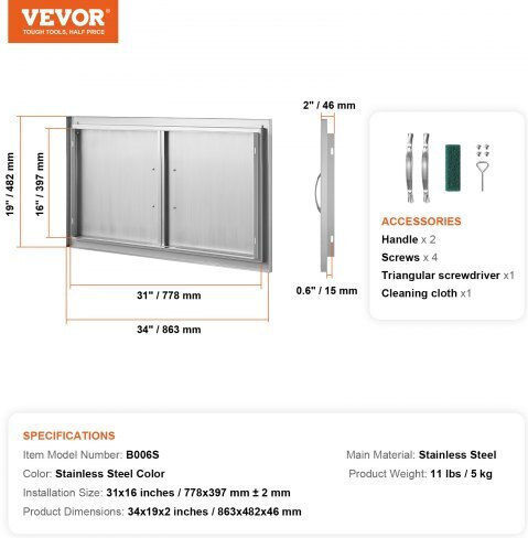 BBQ Door Vevor 863x482 mm Double Stainless Steel Outdoor Kitchen Smmbscjmys34xoa2hv0