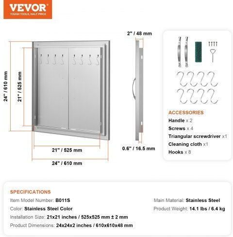 Πόρτα Bbq Vevor 610x610mm Ανοξείδωτη Διπλή Εξωτερική Κουζίνα Smmbscjmys245lws1v0