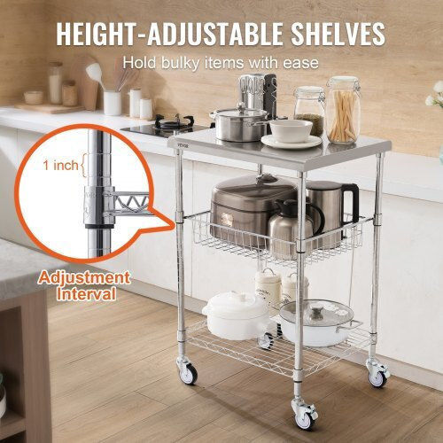 Vevor Commercial Kitchen Food Cart for Dish Baskets H92.964xW50.8xD60.96cm